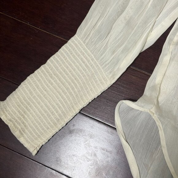 Rag & Bone White Silk Blend Blouse - Sheer Long Sleeve Popover Top - Picture 3 of 5